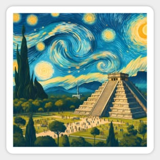 Chichen Itza, Mexico, in the style of Vincent van Gogh's Starry Night Sticker